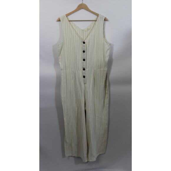 SOTELA Sz 3 L Large Flor Stripe Linen Jumpsuit Crop Wide Leg Belt - Picture 4 of 10